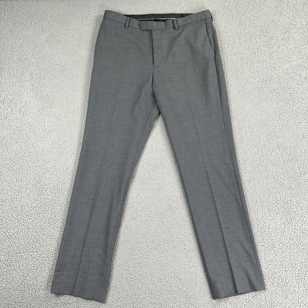Banana Republic Slim Fit Dress Pants Men 34x34 Grey Sharkskin Stretch Preppy‎